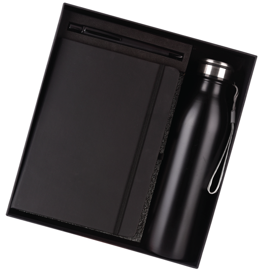 Classic Black 3in1 Combo Gift Set Notebook Diary, Pen, and Bottle - For Employee Joining Kit, Corporate, Client or Dealer Gifting HK37338