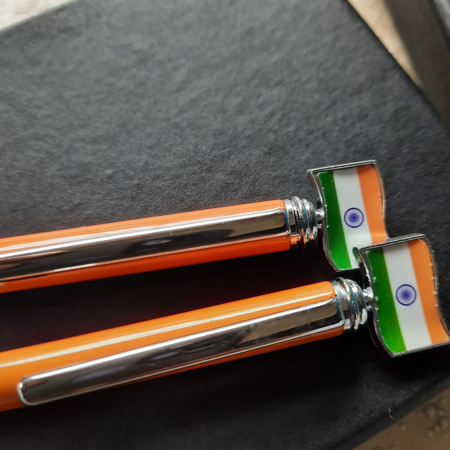 Indian tricolor pen gift featuring vibrant orange, white, and green design with flag details