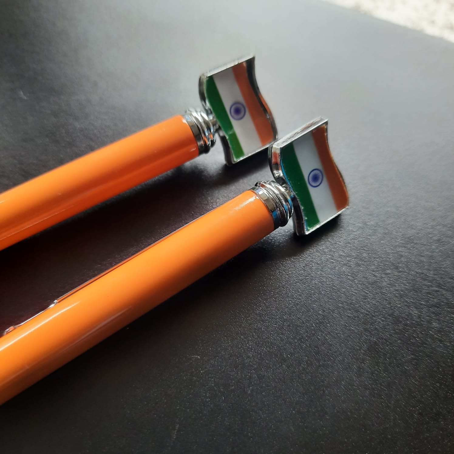 Indian tricolor pen gift featuring vibrant orange, white, and green design with flag accents