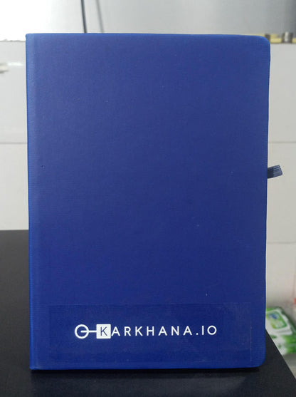 Personalized logo printed A5 notebook in blue with a sleek design for custom branding