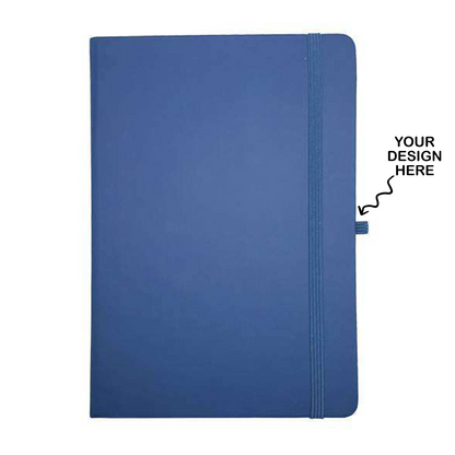 Personalized logo printed A5 notebook with customizable cover design in navy blue