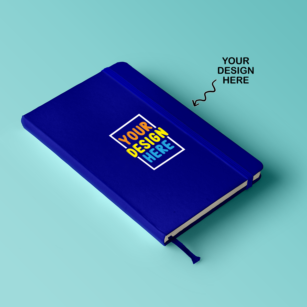 Personalized logo printed A5 notebook in blue featuring custom design options