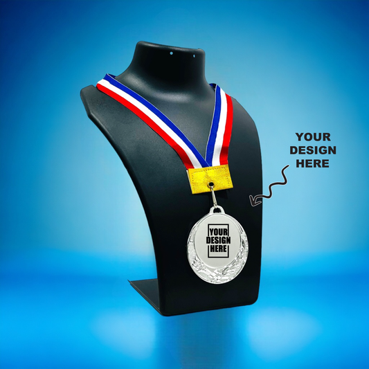 Personalized 2.75 Inch Round Medal with Customizable Design on a Display Neck Form