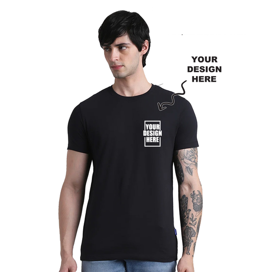 Black Jack&Jones joren round neck t-shirt with a placeholder design area showing where users can add their own logo, artwork, or text for personalization.