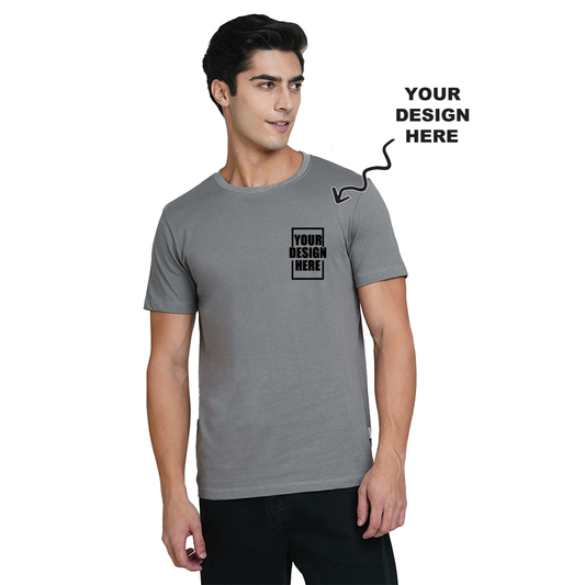 Grey Jack&Jones joren round neck t-shirt with a placeholder design area showing where users can add their own logo, artwork, or text for personalization.