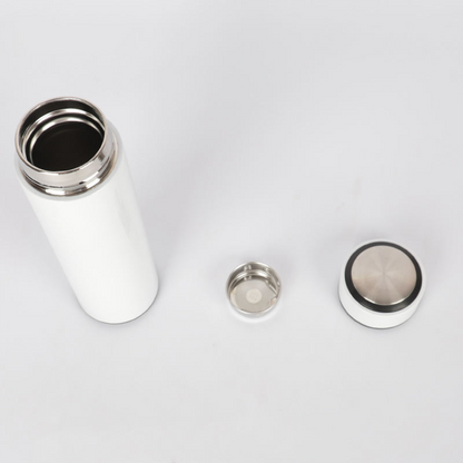 Personalized white non-temperature steel water bottle with removable lid and inner cap