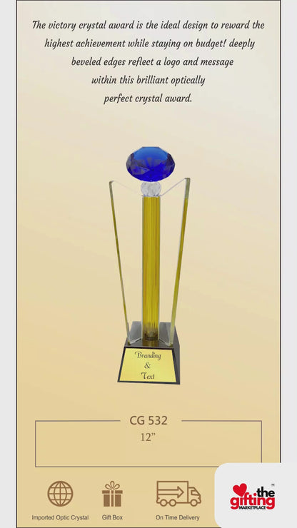 Personalized Optic Crystal Award Trophy - For Employee Recognition, Corporate Gifting, Award Shows, Sports Event, Competition, Students Reward - MA532