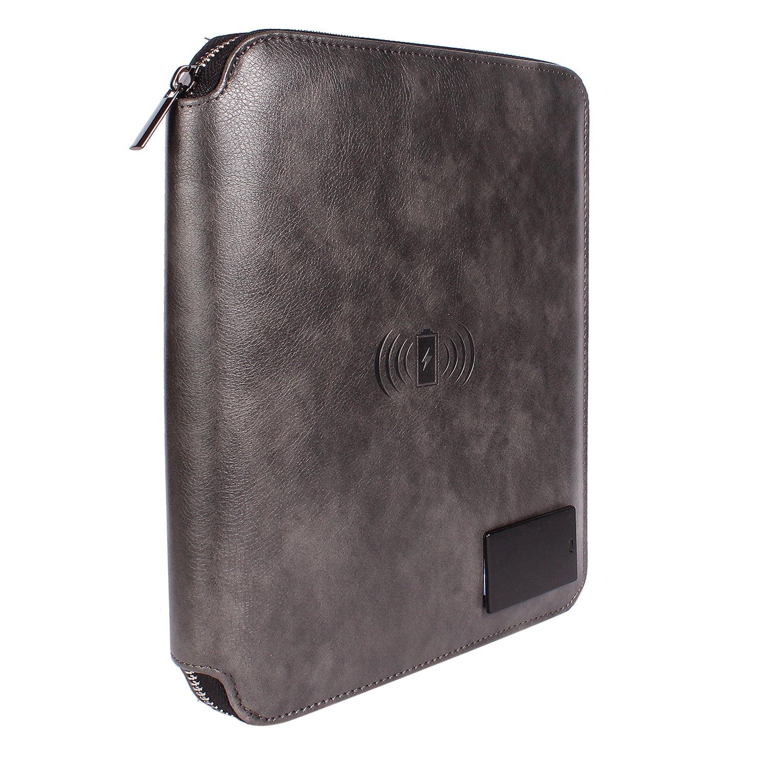 Personalized 2 in 1 Charcoal Black Leather Finished 8000mAh Power Bank Diary Logo Glow Combo Gift Set - For Employee Joining Kit, Client, Dealer Gifting, Corporate Gifting or Return Gift HK10244