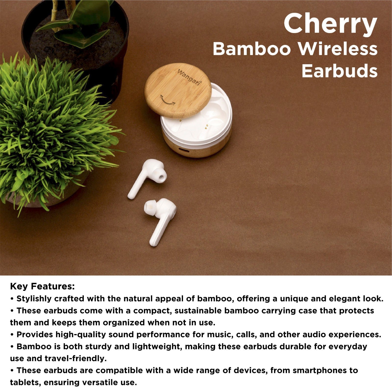Personalized Bamboo Wireless Earbuds - For Corporate Gifting, Event Gifting, Stakeholder Gifting, Freebies, Promotions, Return Gift - HKWAE9001