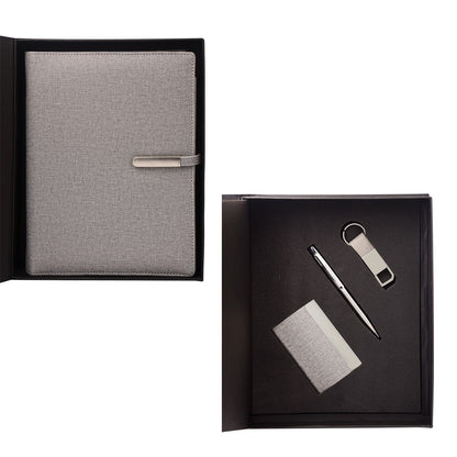 4 in 1 Personalized Grey Power Bank Notebook Diary, Pen, Keychain, and Card Holder Combo - For Employee Joining Kit, Client, Dealer Gifting, Corporate Gifting or Return Gift HK2564