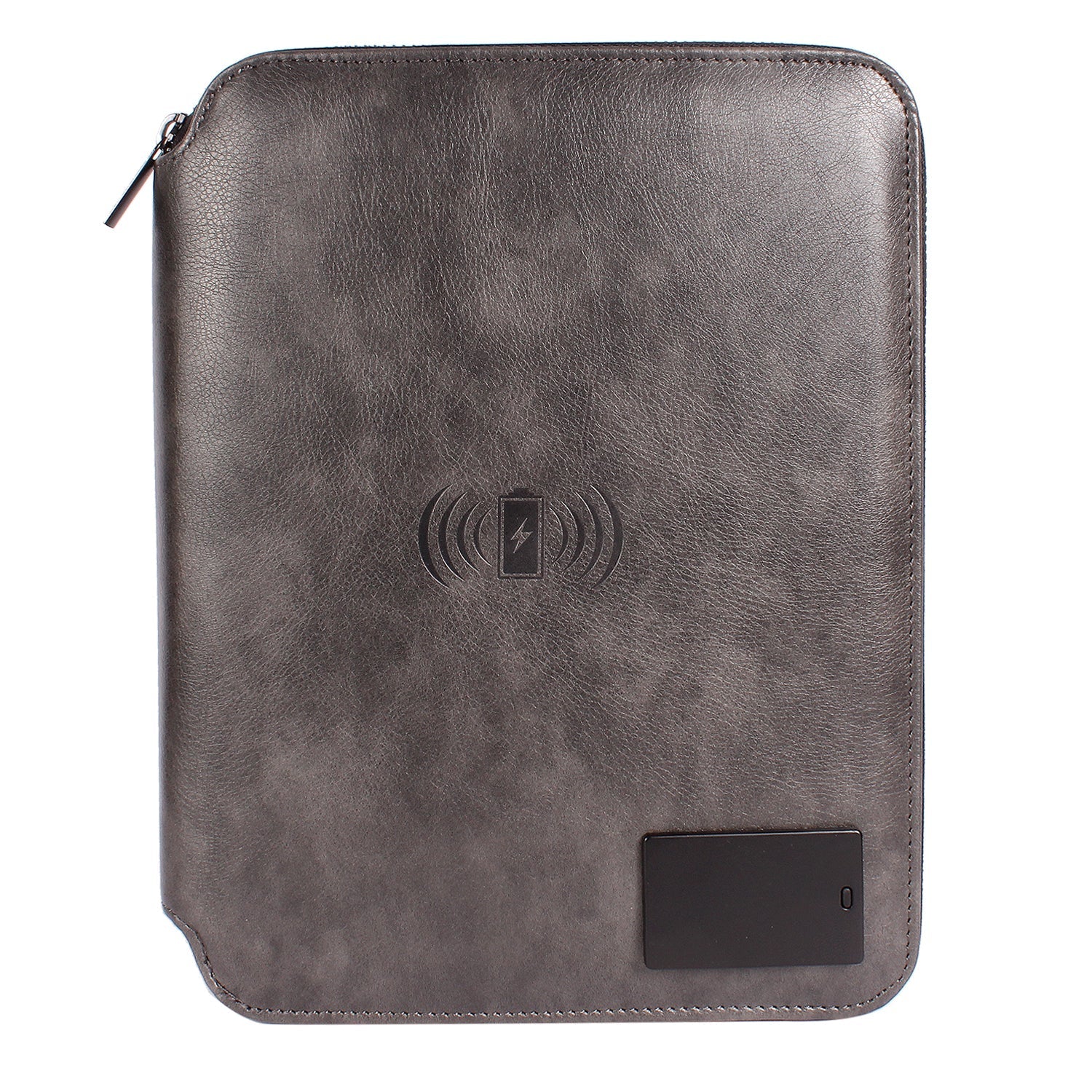 Personalized 2 in 1 Charcoal Black Leather Finished 8000mAh Power Bank Diary Logo Glow Combo Gift Set - For Employee Joining Kit, Client, Dealer Gifting, Corporate Gifting or Return Gift HK10244