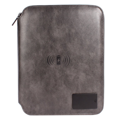 Personalized 2 in 1 Charcoal Black Leather Finished 8000mAh Power Bank Diary Logo Glow Combo Gift Set - For Employee Joining Kit, Client, Dealer Gifting, Corporate Gifting or Return Gift HK10244