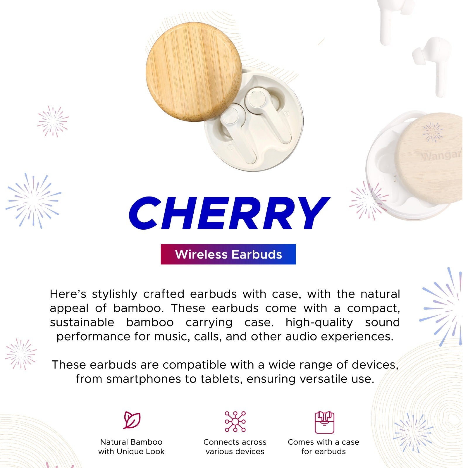 Personalized Bamboo Wireless Earbuds - For Corporate Gifting, Event Gifting, Stakeholder Gifting, Freebies, Promotions, Return Gift - HKWAE9001 - The Gifting Marketplace