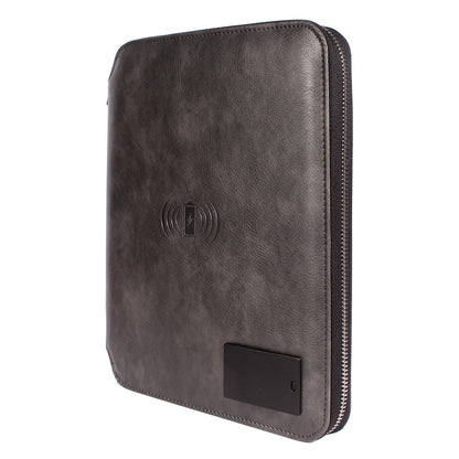 Personalized 2 in 1 Charcoal Black Leather Finished 8000mAh Power Bank Diary Logo Glow Combo Gift Set - For Employee Joining Kit, Client, Dealer Gifting, Corporate Gifting or Return Gift HK10244