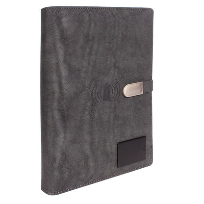 Personalized Engraved Jute Fusion Grey 8000mAh Power Bank Diary With Pen Logo Glow Combo Gift Set - For Employee Joining Kit, Client, Dealer Gifting, Corporate Gifting or Return Gift HK10245