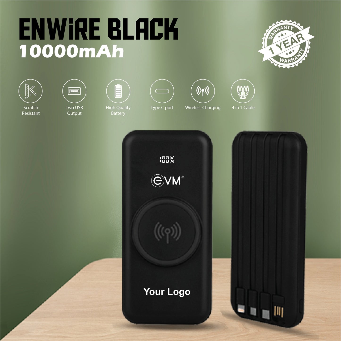 Personalized Black 10000mAh Power Bank - For Corporate Gifting, Event Gifting, Freebies, Promotions - HK10232