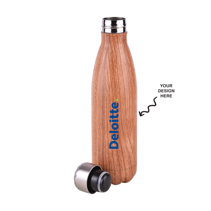 Personalized Hot and Cold Sports Bottle Wooden Finish - For Return Gift, Corporate Gifting, Office or Personal Use LODB11WD