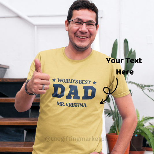 World's Best Dad Artwork Printed with Dad's Name Yellow Round Neck Cotton T-shirt RBE