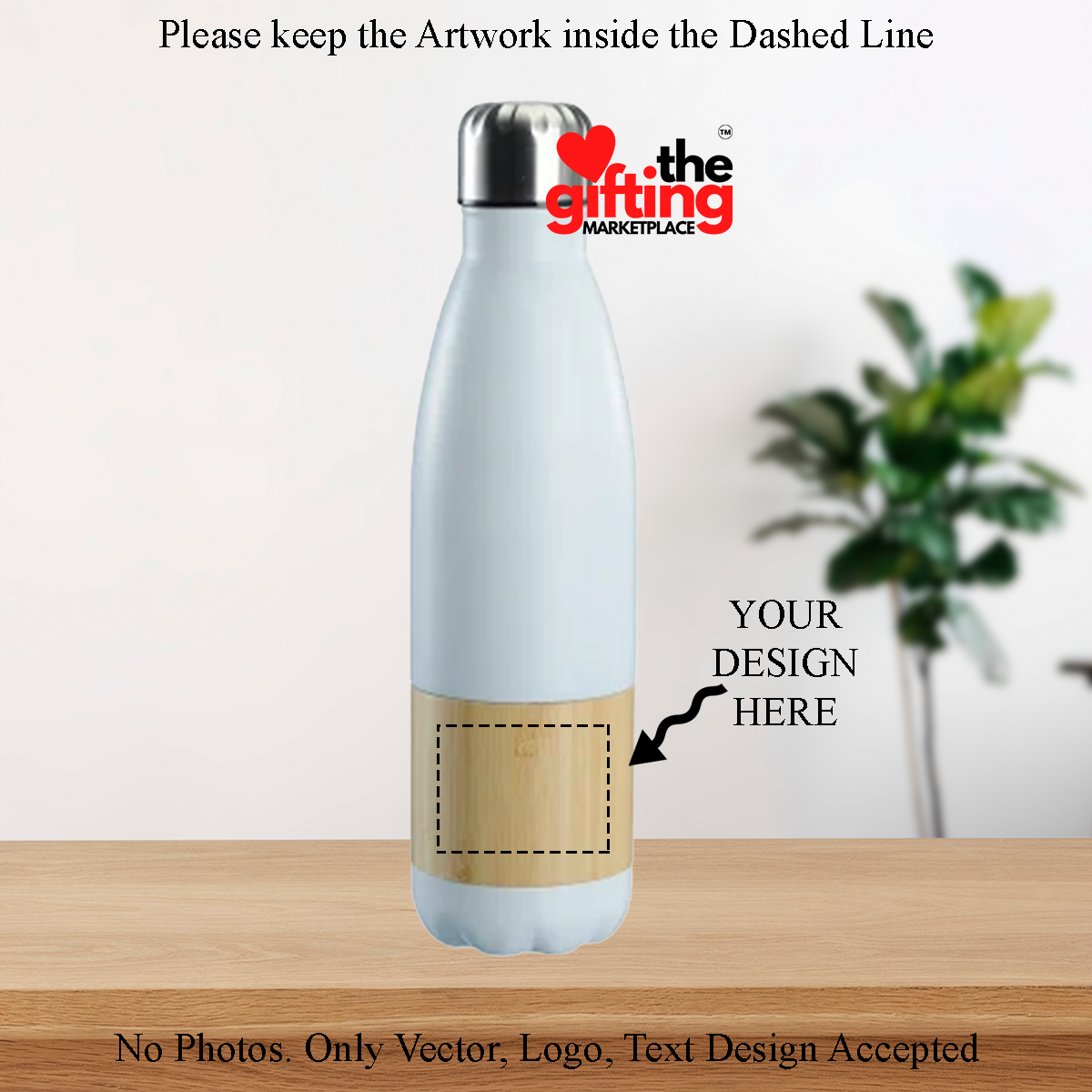 Personalized Engraved Insulated Double Wall Bamboo Cola Shape Water Bottle White - 500ml - For Return Gift, Corporate Gifting, Office or Personal Use BGH199