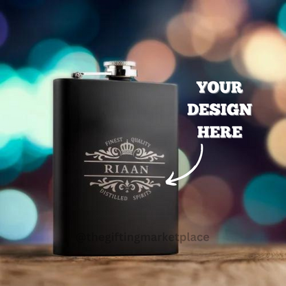 Personalized Black Stainless Steel Hip Flask - For Return Gift, Corporate Gifting, Office or Personal Use TGMLKY