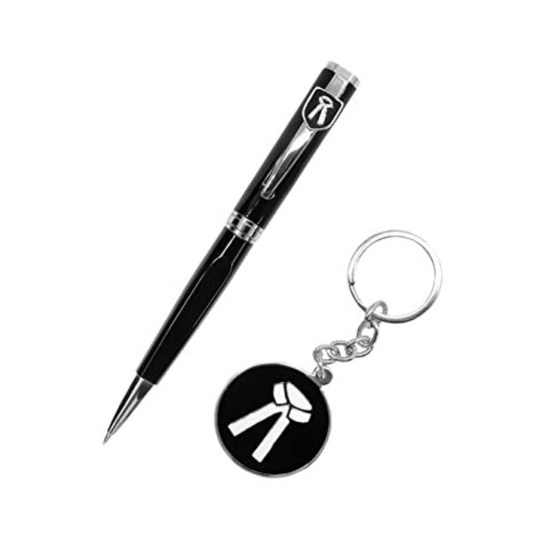 Custom pen and keychain for advocates in stylish black design from The Gifting Marketplace